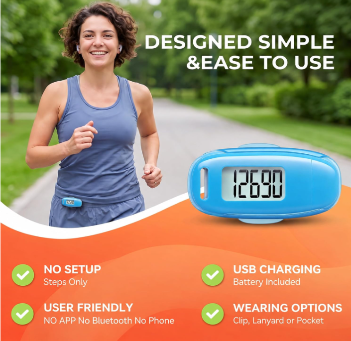 3D Pedometer for Walking, Step Counter with Backlight & USB Charge ...